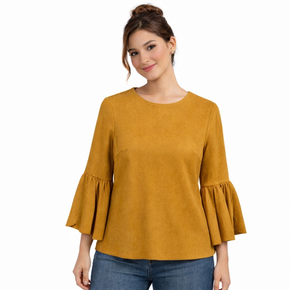 Altar'd State Top Size S Gold Faux Suede Bell Sleeve - Picture 1 of 8